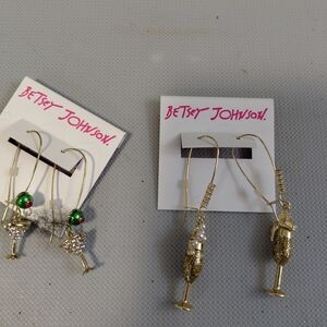 Betsey Johnson Gold Toned Novelty Earrings - Cocktail Glasses